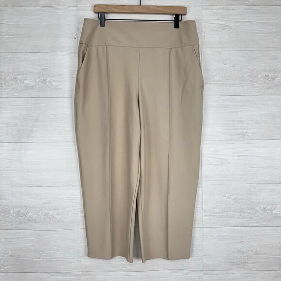 Athleta Stellar Wide Leg Crop Pant Women 14 Abalone Grey Beige Stretch Wide Leg - Picture 2 of 16